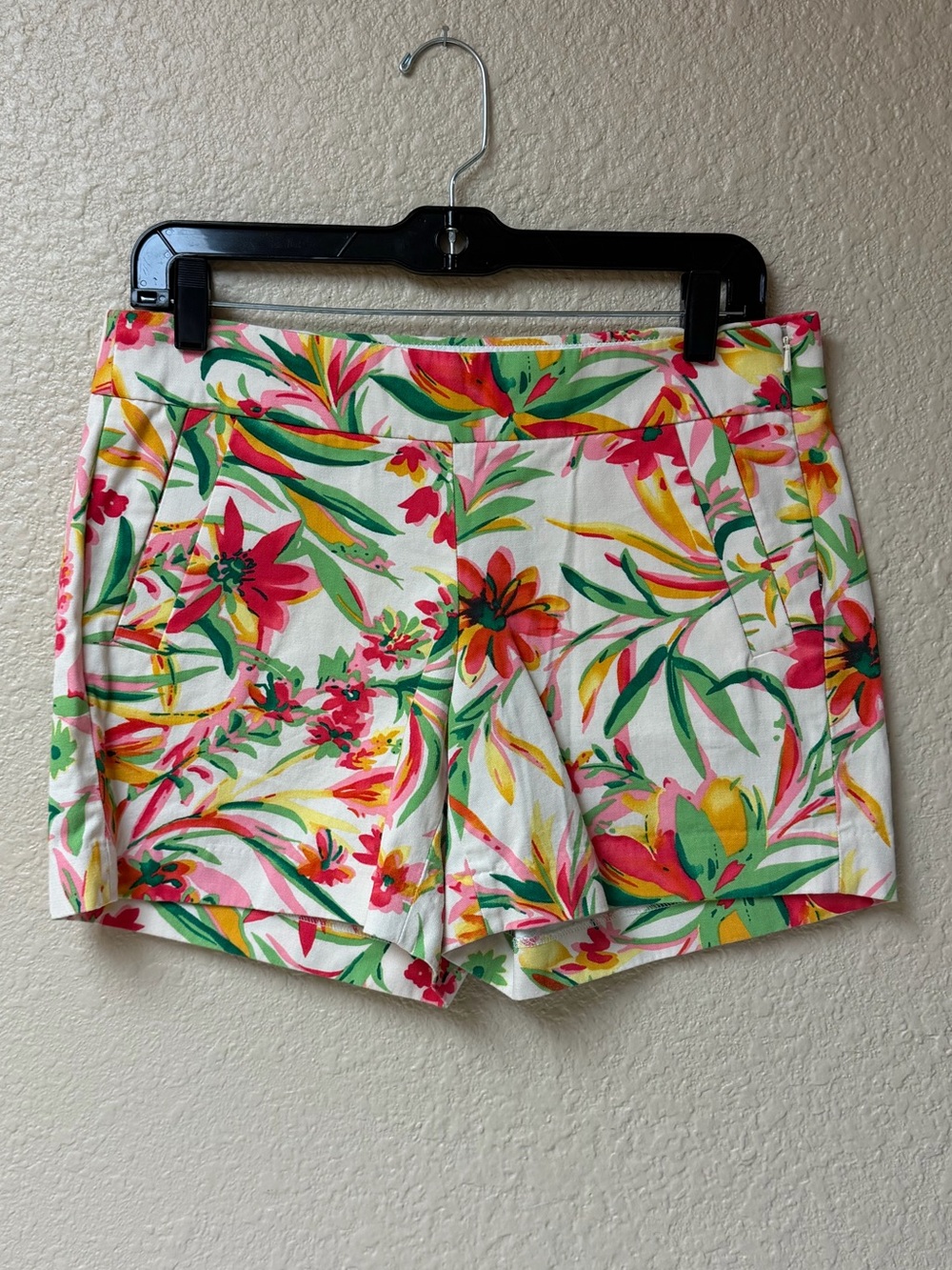 4/$20 J. Crew Tropical Floral Print Shorts - White with Pink & Green